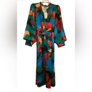 JODIFL Multicolor Abstract Print Long Dress - Green, Blue, Red, Orange